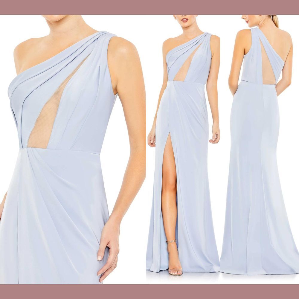 NWT $498 Mac Duggal [ 4 ] Draped One Shoulder Illusion Cut out Trumpet Gown Q775